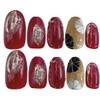 Kimono Red Nail Tip Japanese Style Golden Gold