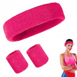 80s Style Sweatbands Set for Women - Retro Headband & Wristbands Combo, Ideal for Workouts & Fitness