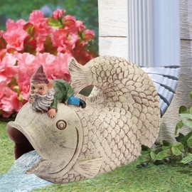 pandaxing Gnome Ride Fish Gutter Guardian Rain Downspout Extension Statue, Decorative Downspout Sculpture Outddor Yard Garden Décor Splash Block, 3" × 4" for Type A Down Spouts