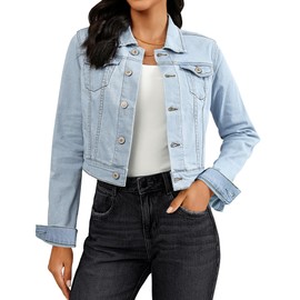 Vetinee Ladies Jeans Jacket Women's Denim Jackets Soft Denim Jacket Women Plus Size Jean Jackets for Women Cool Blue X-Large Fits US Size 16 to 18