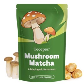 Tecepec Mushroom Matcha Powder | Blend with 6 Mushrooms | 6.35 Oz (180g)