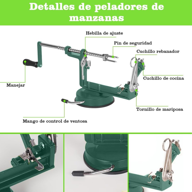 Pelador de Manzana, Máquina Rebanador de Patatas Manual Multifunción Verde