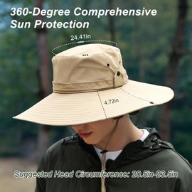 Sun Hat for Men, Men Hat UPF 50+ Breathable Unisex Sun Hats with UV Protection, Foldable Bonnie Hat for Men Safari Hat with Wide Brim, Machine Washable Khaki