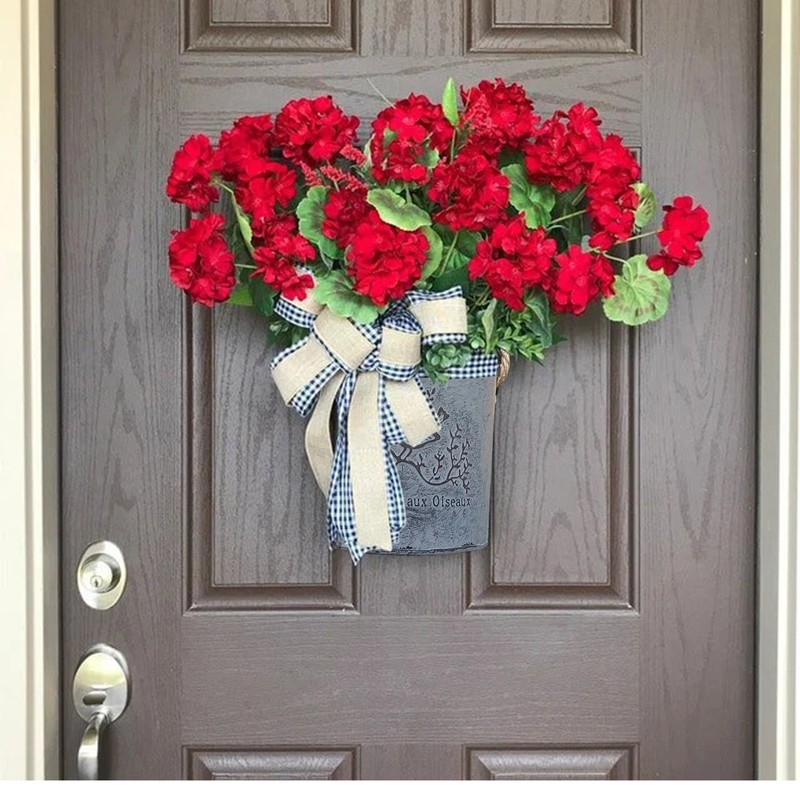 Red Geranium Barrel Wreath Front Door Red Geranium Basket Wreath