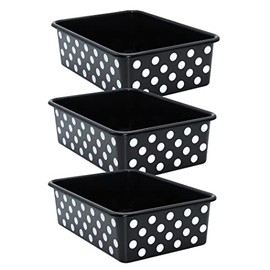 Teacher Created Resources White Polka Dots on Black Large Plastic Storage Bin, Pack of 3