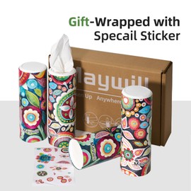 Car Tissues Holder with Facial Tissue, Travel Tissues Cylinder,Cup Holder Tissue Box for Car(3-ply,4 Pack, 200 Sheets)