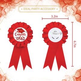 Congrats Grad Tinplate Badge Pin, Graduation Brooch Pin, Class of 2025 Button Pin for Women Men, Red Rosette Medical/Law School Graduation Award Ribbon, 2025 Grad Party Favors