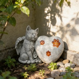 Cat Sculpture, Angel Kitten Statue for Garden Decor, Pet Loss Comfort Gift with Orange Accents, Outdoor Memorial for Cat LoversColor: As picture, Size: One Size