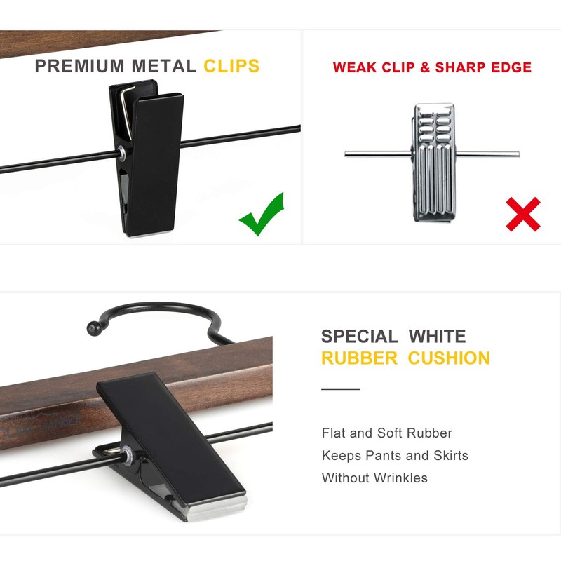 TOPIA HANGER Pants Hangers, Wooden Skirt Hangers with Adjustable Metal