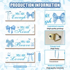 4 Pcs Blue Coquete Bow Room Decor, Teen Girls Trendy Preppy Wall Art Aesthetic for Bedroom Bathroom Decor, Inspirational Positive Affirmations