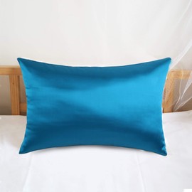 Hodeco Nature Silk Pillowcase 14x20 Inches Double Sides 100% Mulberry Silk 19 Momme Thick Silk Pillow Cover for Bed Pillow Sham Cover Toddler Size 36x51cm Silk Pillowcase, Peacock Blue 1 Piece