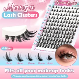 Fyonas Manga Lash Clusters Wispy Eyelash Clusters 144Pcs D Curl Cluster Eyelash Extensions Natural Look 8-16mm Fairy Spiky Individual Lashes with Anime Style (Puppy Love)