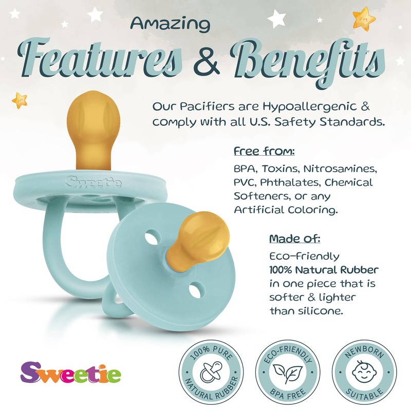 SWEETIE Rubber Pacifier Natural Rubber Pacifier Rounded (Turquoise, 6-12 Month)