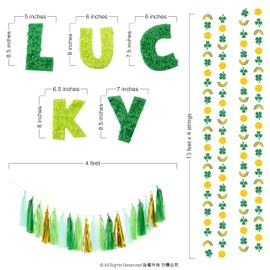 St Patrick’s Day Irish Green Gold Lucky Banner Tassels Rainbow Coins Clover Garlands Leprechaun Charm Party Supplies Shamrock Irish Inspired Decoration for St Patricks Day Theme Birthday Baby Shower
