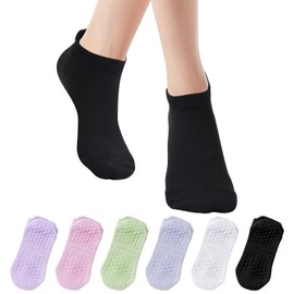 Risipu 6 Pairs Pilates Socks for Women Non Slip Grip Yoga Socks Woman for Barre, Hospital, Barefoot (UK, Alpha, One Size, Regular, Regular, 6 Pairs - Multicolor 01)