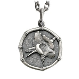 NAUTORA Hummingbird and Hibiscus Necklace Pendant Crafted in Sterling Silver on a 18" Necklace Chain