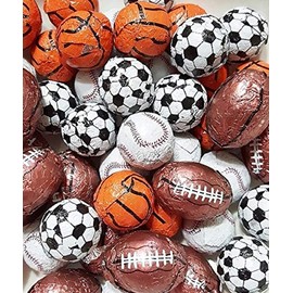 Foiled Sports Balls Premium Solid Milk Chocolate Mixed - Baseballs, Basketballs, Footballs, Soccer Balls - 2 Lb Bag - 166 Pcs