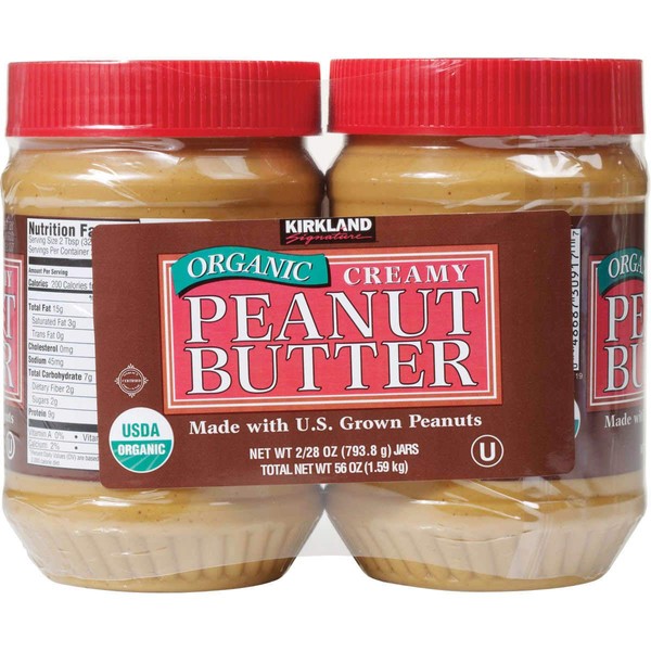 Kirkland Organic Creamy Peanut Butter U.S. Valencia Peanuts 28 Ounce Each Jar 2 Pack