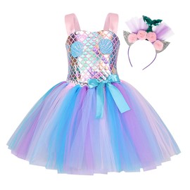HenzWorld Mermaid Dress Girls Princess Mermaid Ariel Tutu Dress Princess Easter Dress Birthday Party Cosplay Dress 6-7 Years