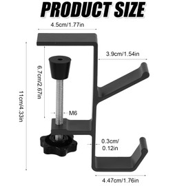 2pcs Desk Mount Holder Hook, Premium Aluminum Alloy Handbag Hanger Classic Black Purse Hooks Stylish Clamp-On School Hook for Headphone Counter Table Office Home Desk Accessory (Branch Shaped)