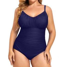 Aqua Eve - Traje de baño de una pieza con control de abdomen para mujer, traje de baño clásico, Azul marino, 24 Plus