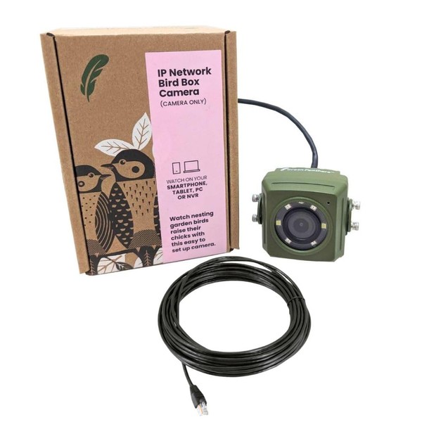Green Feathers Wired Network Bird Box & Wildlife HD Camera PoE Version (Camera Only) (Camera + 20m Cable)