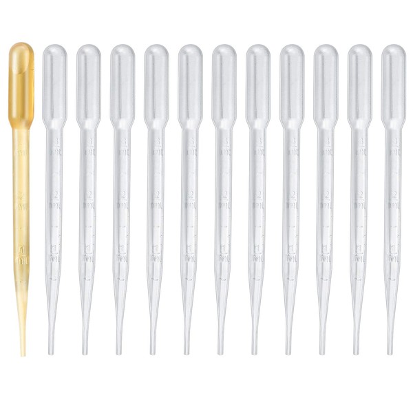 Pack of 200 Pipettes, 3 ml Reusable Pipettes, Transparent Measuring