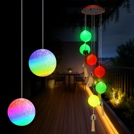 Solar LED Wind Chimes Light with Light Sensor AOZBZ Colour Changing Rotating Crystal Ball Light Garden Outdoor Ornaments Hanging Lamp Wind Spinner for Lawns Yard Home Party Festival
