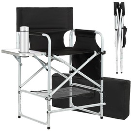Tall Makeup Chair for Makeup Artist 41'', Directors Chairs Foldable, Portable Makeup Artist Chair Bar Height, Folding Directors Chair with Table, Cup Holder, Storage Bag & Footrest - Supports 400 lbs