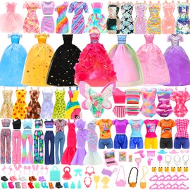 Bartoies Fun 85 Pcs Doll Accessories: 12 Fashion Dresses 3 Party Gowns 4 Outfits 3 Swimsuits Bikini with 63 Accessories for 11.5 Inch Dolls(NO Doll)