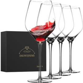 DIEWEISIMI Wine Glasses, 22 oz Red Wine Glasses Set of 4, Hand Blown Premium Crystal Wine Glasses - Perfect for Red & White Wine, Gift Packaging for Daily Use, Wedding Anniversary or Birthday