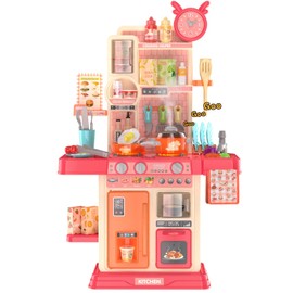 Play Kitchen for Toddlers, Kids Kitchen Playset Toddler Girl Toys with Cooking Stove Steam, Sink and Food Pretend Cooking Set Toy for 3 4 5 Year Old Kid Birthday (Red)