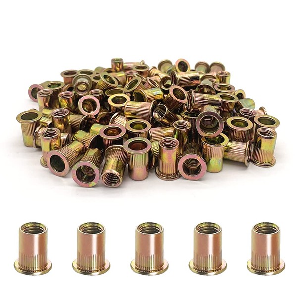 100PCS-Rivet Nuts,3/8"-16 Carbon Steel UNC Rivet Nut Assortment Kit, Flat