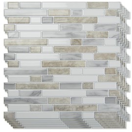 Art3d 10-Sheet Heavy-Duty Peel and Stick Backsplash, Waterproof Wall Tiles Stick on Kitchen Backsplash Living Space, Beige & White