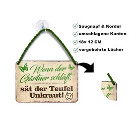 schilderkreis24 - Tin Signs Funny Saying "Wenn der Gärtner schläft, sät der Teufel Unkraut!" Decorative Humour Garden Sign Garden Entrance Gate Patio Gift Idea 18 x 12 cm