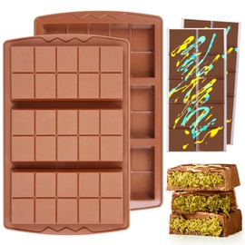 KASHME 2 Pcs Dubai Chocolate Bar Mold Deep Stuffed Silicone Molds for Filling Knafeh Pistachio Chocolate Bar Large Thick Candy Bar Molds Break Apart (10 Snap）