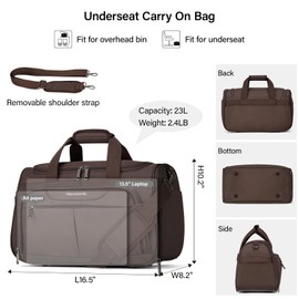 Hanke Underseat Carry On luggage Bags for Travel, Foldable Travel Bags for Women, Soft Lightweight Personal Item Travel Bag Small Carry On Bags for Airplanes, Travel Tote Bags for Women Men.（Coffee）