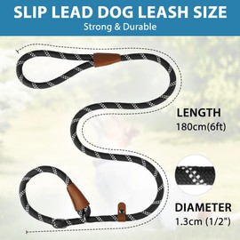 Aomig Adjustable Dog Leash for Puppies Small Medium Large Dogs Reflective Cat Lead Nylon for Training Outdoor Running Walking(Black, 1.8M)