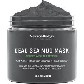 New York Biology Dead Sea Mud Mask for Face and Body Infused with Tea Tree - Spa Quality Pore Reducer for Acne, Blackheads and Oily Skin - Tightens Skin for A Healthier Complexion - 8.8 oz