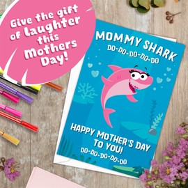 Honeyplum Funny Happy Mothers Day Card With Mommy Shark Design For Wife, Daughter, Sister - 6 x 4 Inches