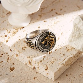 HZMAN Norse Viking Wolf Ring for Men Stainless Steel Retro Wizard Warrior Hunter Wolf Head Wolf Paw Rings Jewelry Gift (Size,11)