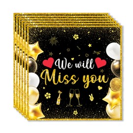 ParPix 20 Stk We Will Miss You Deko Servietten, 33x33cm Ruhestand Dekoration Papierservietten,Schwarz Gold Abschiedsparty Serviettens, Rente Deko Papierservietten,Ruhestand Party Dekoration Servietten