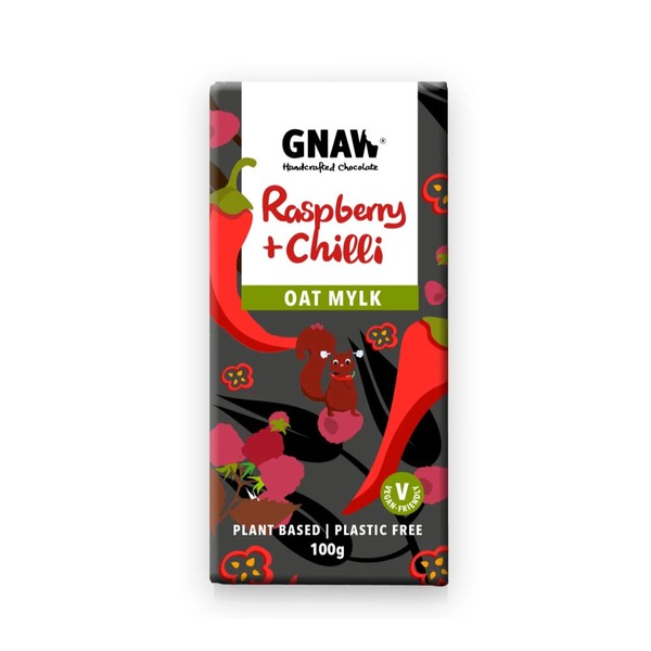 GNAW CHOCOLATE Handcrafted Oat Mi!lk Chocolate Raspberry + Chilli, 12x