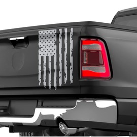 Aldera Graphics Distressed American USA US Flag Truck Tailgate Vinyl Decal Sticker Compatible with Most Pickup Trucks - Pickup Truck Rear Graphic Car Sticker - 10" x 18"- (White)