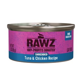 Rawz Natural Premium Shredded Canned Cat Wet Food - Grain Free Made with Real Meat Ingredients No BPA or Gums - 3oz Cans - 18 Count (Tuna & Chicken)