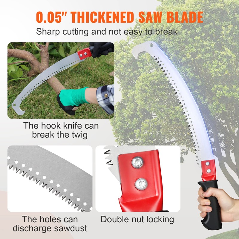 VEVOR Manual Pole Saw,4.6-9.8 ft Extendable Tree Pruner, Sharp Steel