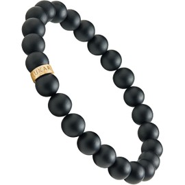 LUXAR Men’s Black Onyx Stone Bead Bracelets | Matte Black 8mm Stone | Minimalist, Designer Jewelry for Men (Gold, Medium)