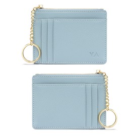 Minimalist Small Leather Card Holder Pocket Wallet Womens Coin Purse Handbag (Blue)