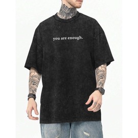 Lubpow Dear Person Behind Me Shirt You are Enough Tshirts for Men Oversized Inspirational Positive Tees Vintage Graphic Tops(Black,XL)