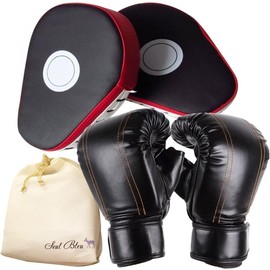 Marshel Boxing Gloves Mitt Set with Storage Bag, One Size Fits All (Gloves & Mitts (Free Size, Red))